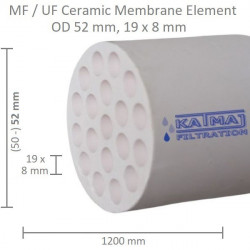 Ceramic Membrane OD 52mm, 19x8mm, 1200mm