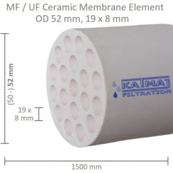 Ceramic Membrane OD 52mm, 19x8mm, 1500mm