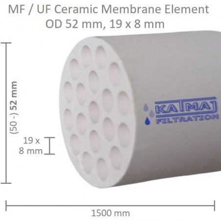Ceramic Membrane OD 52mm, 19x8mm, 1500mm