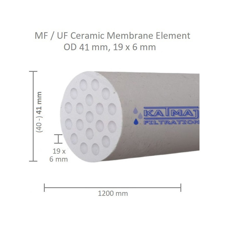 Ceramic Membrane OD 41mm, 19x5mm, 1200mm