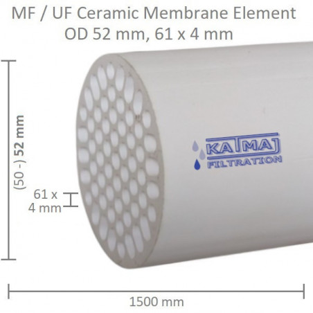 Ceramic Membrane OD 52mm, 61x4mm, 1500mm