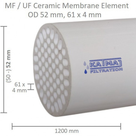Ceramic Membrane OD 52mm, 61x4mm, 1200mm