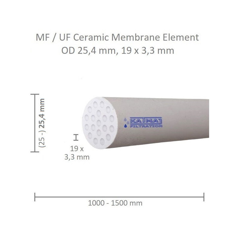 Ceramic Membrane OD 25,4mm, 19x3,3mm, 1200mm